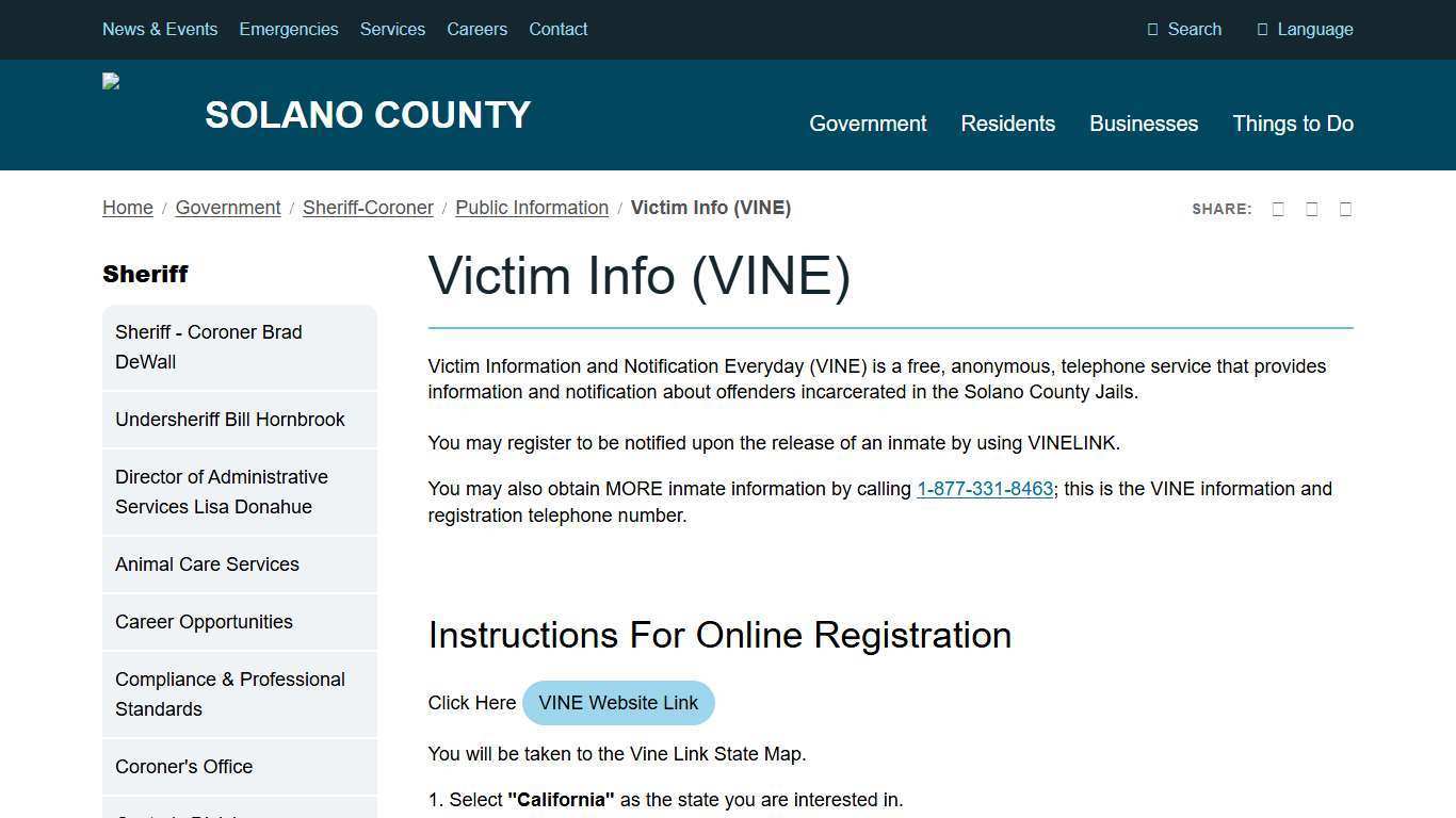 Victim Info (VINE) | Solano County, California