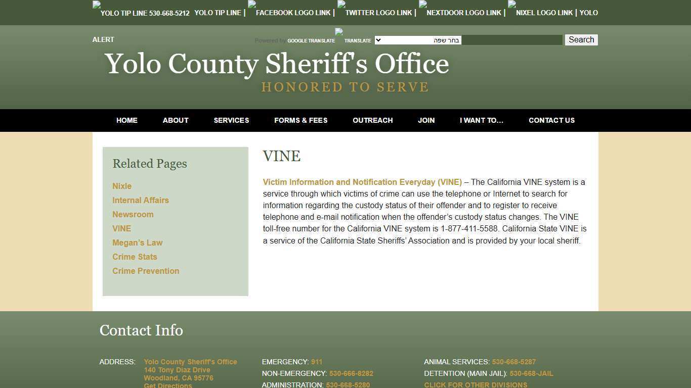 VINE - Yolo County Sheriff's Office | Woodland, CA